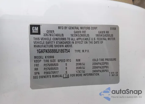 2008 GMC Yukon Xl 1500 Denali z USA, uszkodzony, nr VIN 1GKFK66888J189754